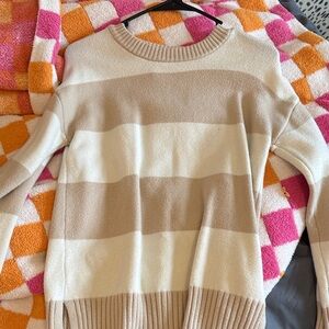 Elegant Beige and Cream Striped Women's Sweater